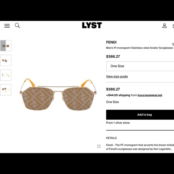UNISEX FENDI MONOGRAM ANGULAR AVIATOR SUNGLASSES - Picture 7 of 16